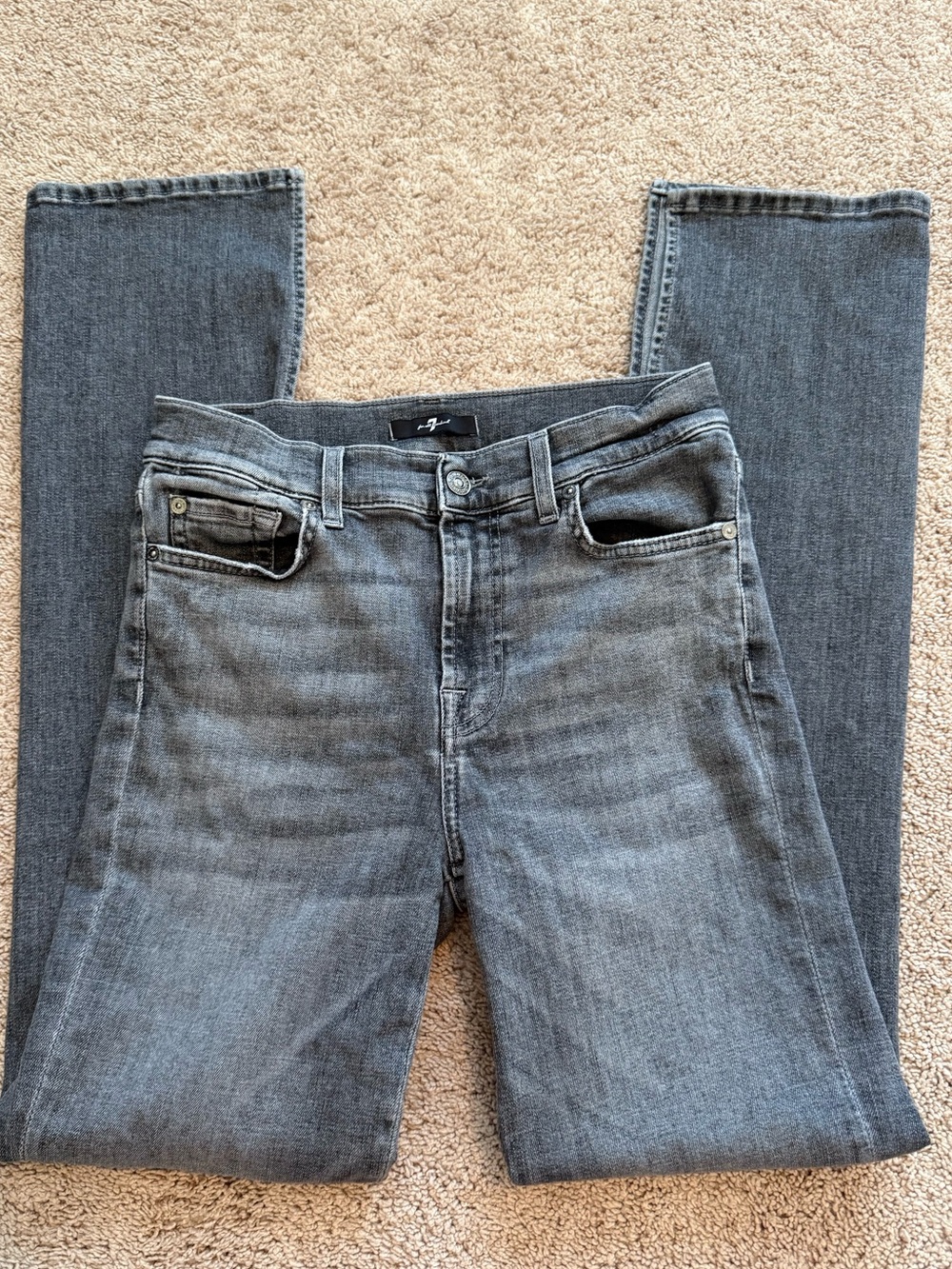 7 For All Mankind Straight-Leg Jeans with Side Slits in Vintage Gray Wash